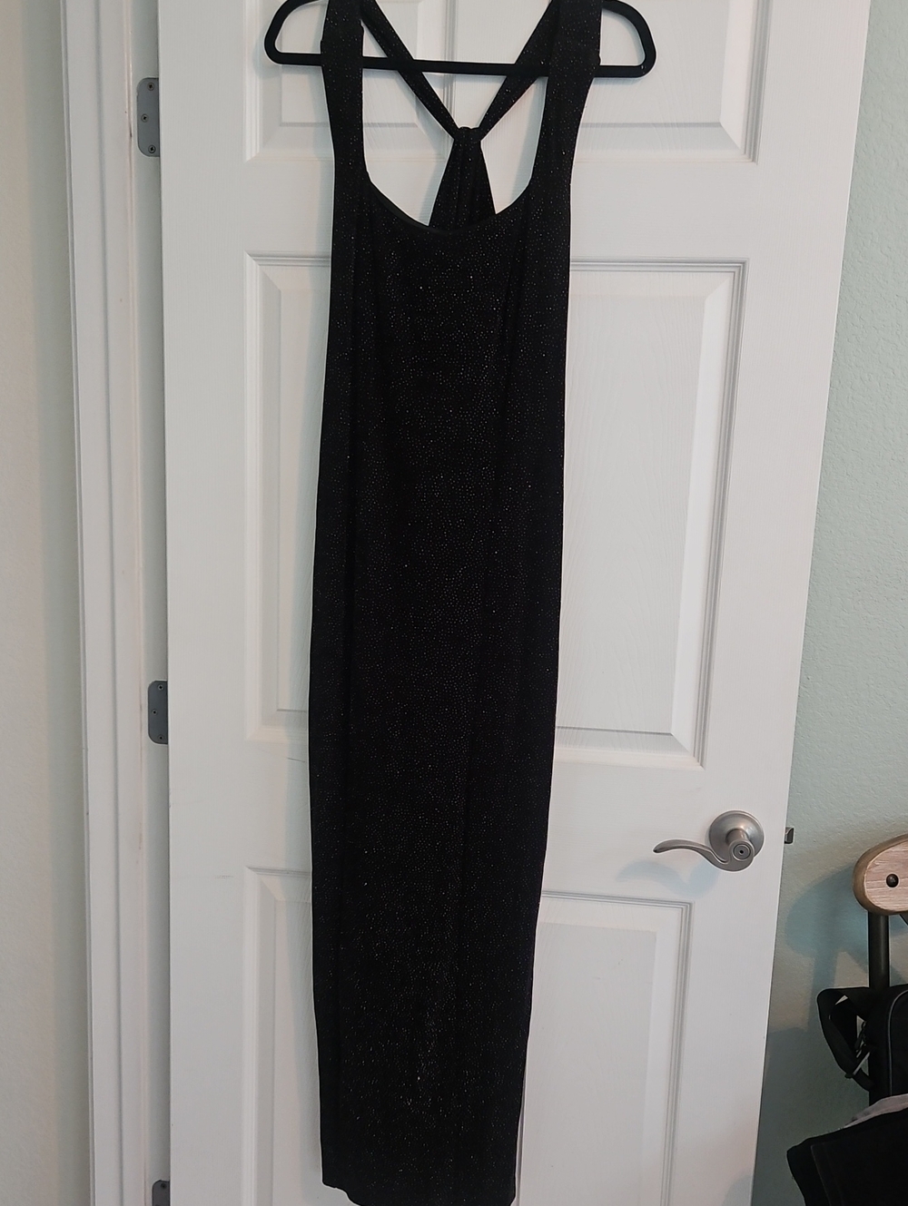 Night Way Collections Black Sparkle Maxi Dress with Cross-Back